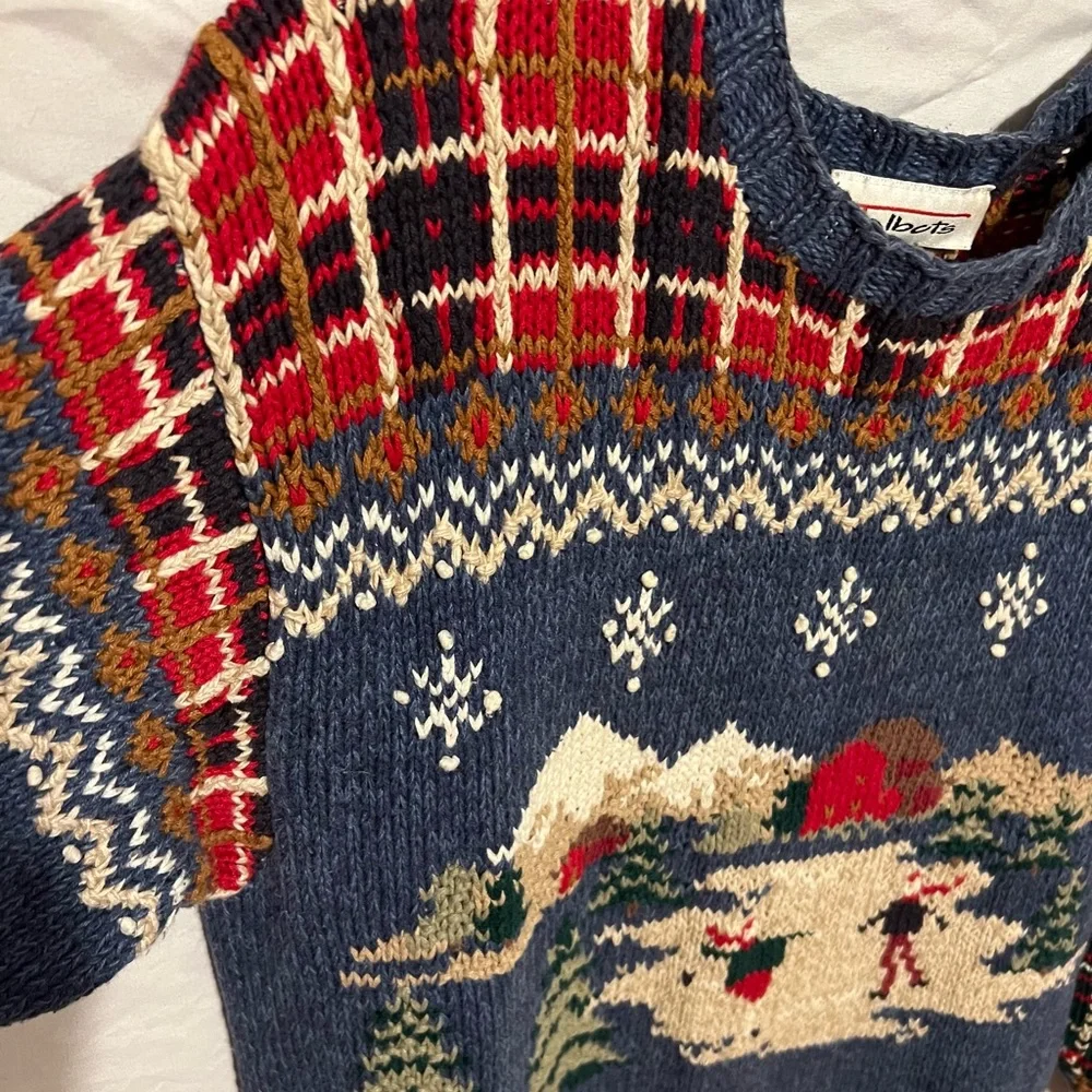 S Vintage knitted Talbots Ice Skater Holiday Christmas Winter  plaid sweater - Picture 6 of 12